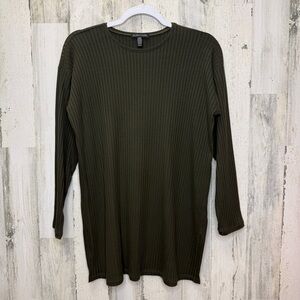 Eileen Fisher Olive Ribbed Crew Neck Top